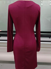 Front Ruched V-Neck Long-Sleeve Dress