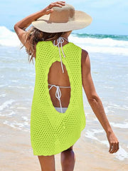 Color-Block Openwork Sleeveless Cutout Back Cover-Up