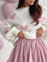 Heart Round-Neck Knitted Sweater