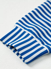 Stripe Quarter Zip Collar Long-Sleeve Top