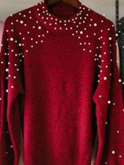 Pearl-Embellished Mock-Neck Sweater