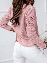 Textured Openwork Round-Neck Sweater