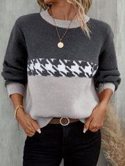 Color-Block Houndstooth Sweater