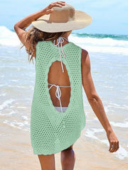 Color-Block Openwork Sleeveless Cutout Back Cover-Up