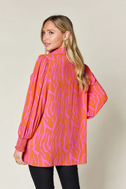 Printed Smocked Long-Sleeve Blouse - Plus Size