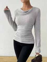 Cowl Neck Ribbed Long-Sleeve Sweater