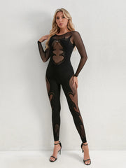 Fishing Net Sheer Long-Sleeve Jumpsuit
