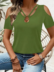 Cold-Shoulder Tee with Metal Ring Detail