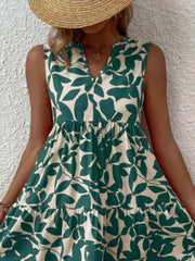 Printed Notched Sleeveless Mini Dress - Plus Size