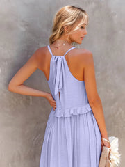 Ruffled Sleeveless Tiered Maxi Dress Pocketed