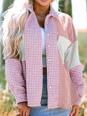 Button-Down Houndstooth Color-Block Shacket