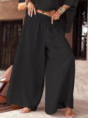 Boat-Neck Top and Wide-Leg Pants Set - Plus Size