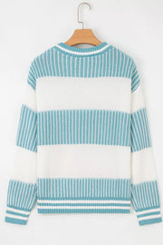 Two Tone Striped Patchwork Drop-Shoulder Relaxed Sweater