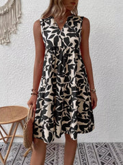 Printed Notched Sleeveless Mini Dress - Plus Size