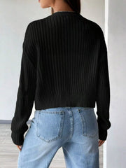 Rib-Knit Button-Up Cropped Cardigan