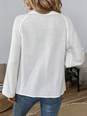 Paisley Pattern Notched Long-Sleeve Blouse