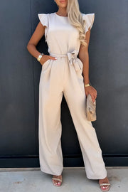 Round-Neck Cap Sleeve Jumpsuit
