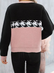 Color-Block Houndstooth Sweater