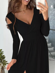 Slit Surplice Cold-Shoulder Maxi Dress