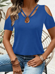 Cold-Shoulder Tee with Metal Ring Detail