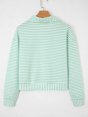 Stripe Quarter Zip Collar Long-Sleeve Top