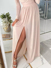 Slit Surplice Cold-Shoulder Maxi Dress