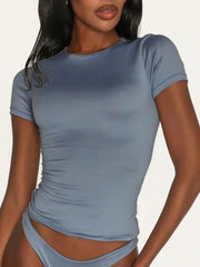 Round-Neck Short-Sleeve Swim Top