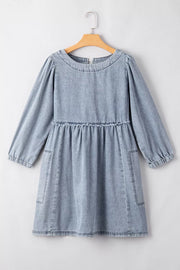 Vintage Wash Denim Dress Pocketed