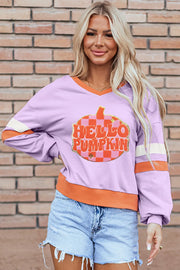 Contrast V-Neck Long-Sleeve Sweatshirt