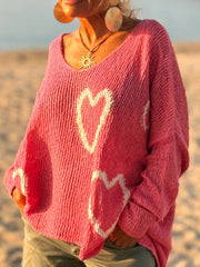 Heart V-Neck Drop-Shoulder Sweater