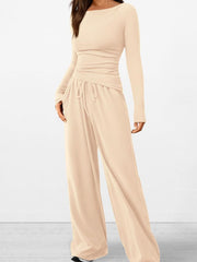 Round-Neck Long-Sleeve Top and Pants Set