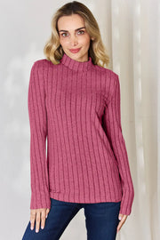 Ribbed Mock-Neck Long-Sleeve Tee - Plus Size