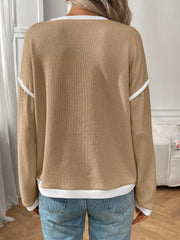 Rib-Knit Contrast Trim Sweater