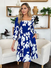 Floral Ruffle Hem Smocked Dress Pocketed - Plus Size