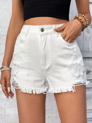 Distressed Raw Hem High-Rise Denim Shorts