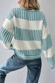 Two Tone Striped Patchwork Drop-Shoulder Relaxed Sweater