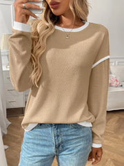 Rib-Knit Contrast Trim Sweater