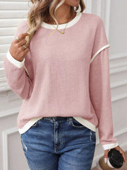 Rib-Knit Contrast Trim Sweater