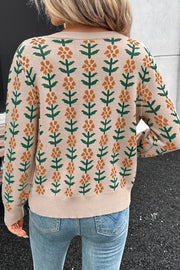 Floral Button-Up Knit Cardigan