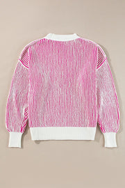 Striped Textured Knit Contrast Edge Relaxed Sweater