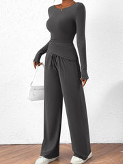 Round-Neck Long-Sleeve Top and Pants Set
