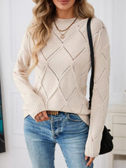 Long-Sleeve Diamond Eyelet Knit Top