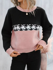 Color-Block Houndstooth Sweater
