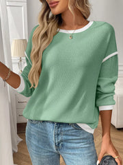 Rib-Knit Contrast Trim Sweater