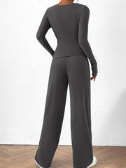 Round-Neck Long-Sleeve Top and Pants Set