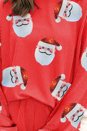 Sequin Santa Round-Neck Long-Sleeve Top and Shorts Set
