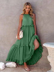 Ruffled Sleeveless Tiered Maxi Dress Pocketed