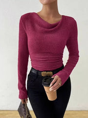 Cowl Neck Ribbed Long-Sleeve Sweater