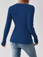 Rib-Knit Button-Front Knit Top