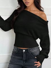 One-Shoulder Cropped Sweater